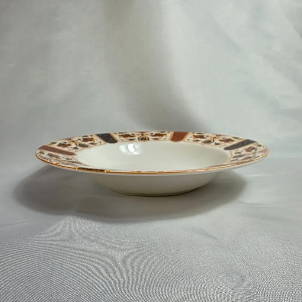 TWO Queens Imari Rim Soup Bowls Green Blue Diamond Band Floral Arches